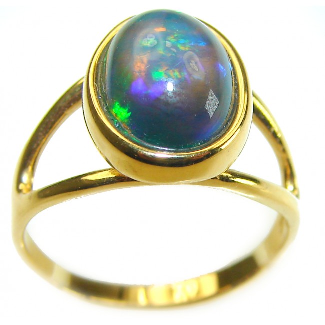 A Milky Way Genuine 7.9 carat Black Opal 18K Gold over .925 Sterling Silver handmade Ring size 7