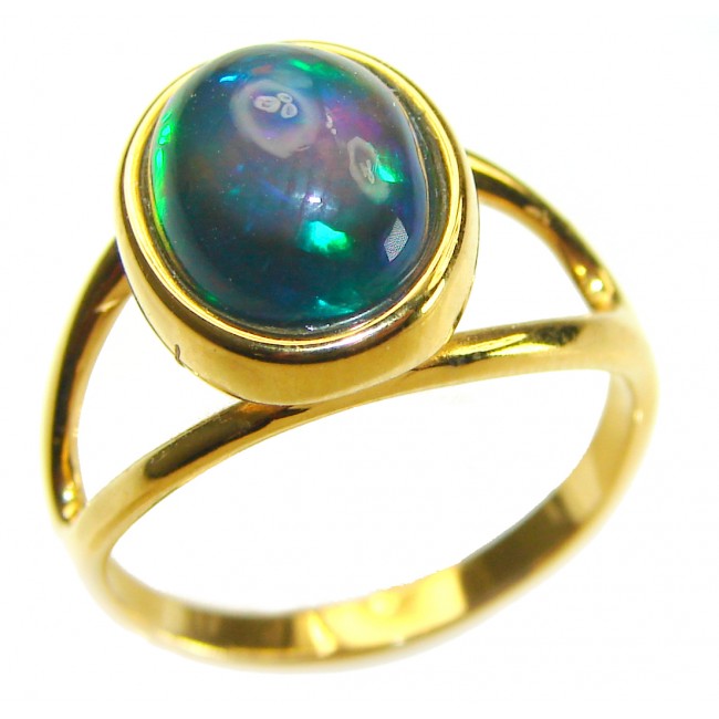 A Milky Way Genuine 7.9 carat Black Opal 18K Gold over .925 Sterling Silver handmade Ring size 7