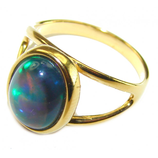 A Milky Way Genuine 7.9 carat Black Opal 18K Gold over .925 Sterling Silver handmade Ring size 7