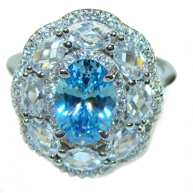 8.8 carat oval cut Swiss Blue Topaz .925 Sterling Silver handmade Ring size 8 1/4