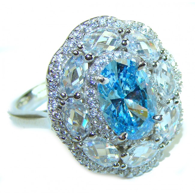 8.8 carat oval cut Swiss Blue Topaz .925 Sterling Silver handmade Ring size 8 1/4