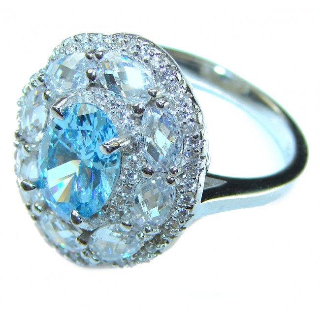 8.8 carat oval cut Swiss Blue Topaz .925 Sterling Silver handmade Ring size 8 1/4