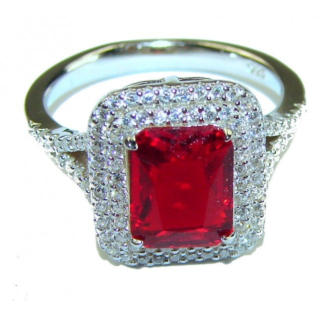 Red Brilliance 7.5 carat Red Topaz .925 Silver handcrafted Cocktail Ring s. 7