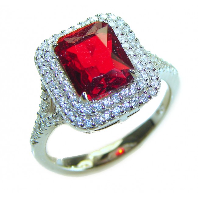 Red Brilliance 7.5 carat Red Topaz .925 Silver handcrafted Cocktail Ring s. 7