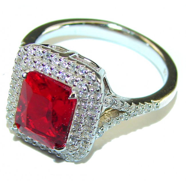 Red Brilliance 7.5 carat Red Topaz .925 Silver handcrafted Cocktail Ring s. 7