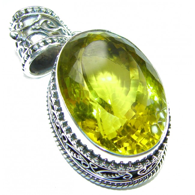 55.6 carat Oval cut flawless Lemon Quartz .925 Sterling Silver handcrafted pendant