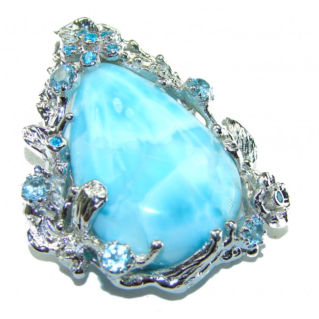 Caribbean Beauty genuine Blue Larimar .925 Sterling Silver handmade Pendant and Brooch