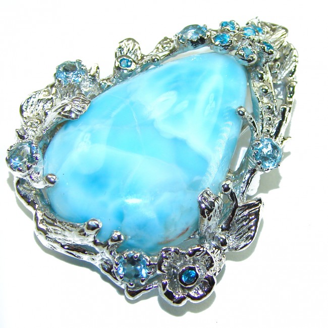 Caribbean Beauty genuine Blue Larimar .925 Sterling Silver handmade Pendant and Brooch