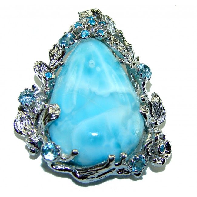 Caribbean Beauty genuine Blue Larimar .925 Sterling Silver handmade Pendant and Brooch