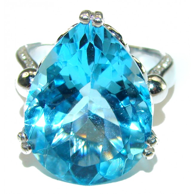 35.5 carat Pear cut Swiss Blue Topaz .925 Sterling Silver handmade Ring size 7 1/4