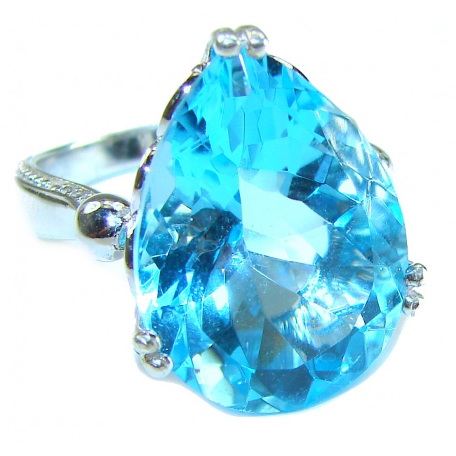 35.5 carat Pear cut Swiss Blue Topaz .925 Sterling Silver handmade Ring size 7 1/4