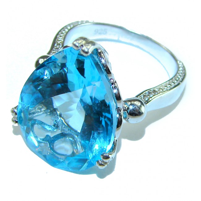 35.5 carat Pear cut Swiss Blue Topaz .925 Sterling Silver handmade Ring size 7 1/4