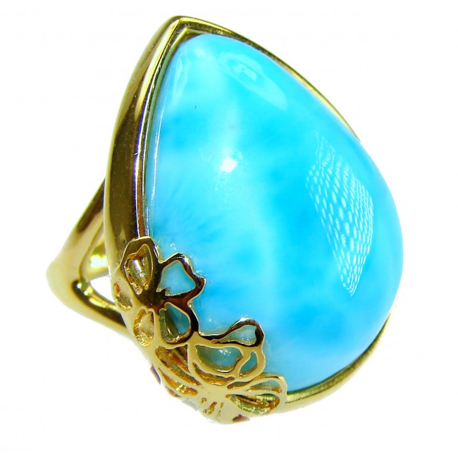 Precious Blue Larimar 18K Gold over .925 Sterling Silver handmade ring size 8