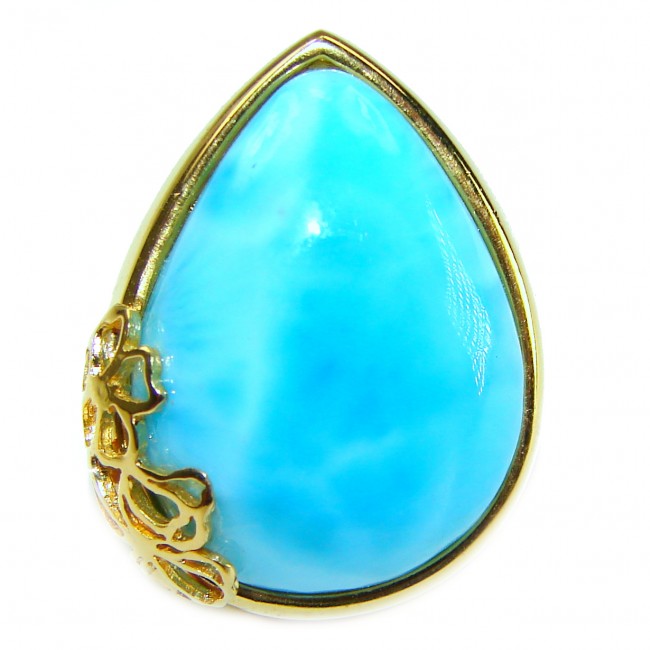 Precious Blue Larimar 18K Gold over .925 Sterling Silver handmade ring size 8