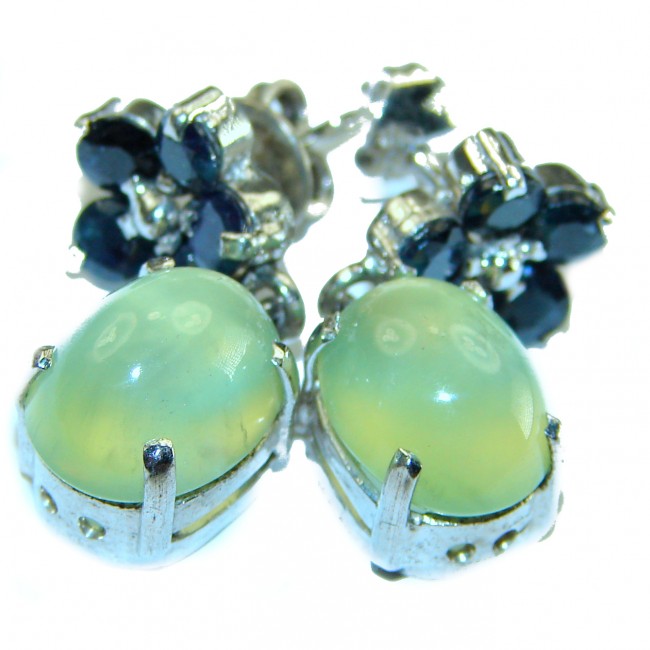 Incredible Authentic Prehnite Sapphire .925 Sterling Silver handmade earrings