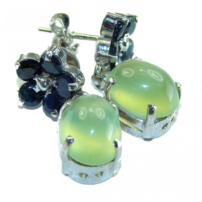 Incredible Authentic Prehnite Sapphire .925 Sterling Silver handmade earrings