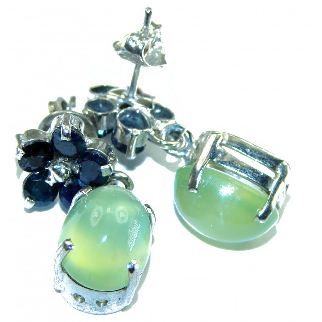 Incredible Authentic Prehnite Sapphire .925 Sterling Silver handmade earrings