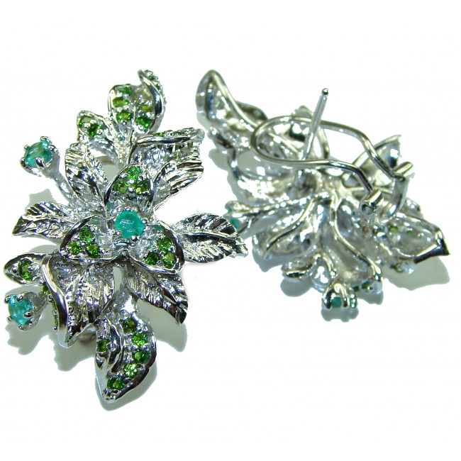 Green Treasure authentic Emerald .925 Sterling Silver handcrafted Statement earrings