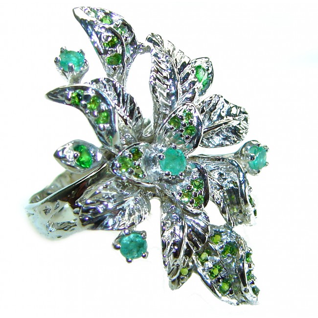 Green Treasure authentic Emerald .925 Sterling Silver handcrafted Statement Ring s. 8