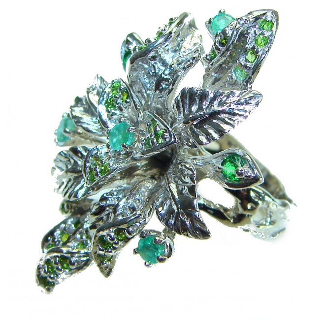 Green Treasure authentic Emerald .925 Sterling Silver handcrafted Statement Ring s. 8