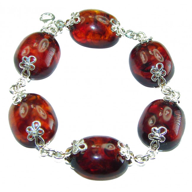 Cognac Color Beautiful Amber .925 Sterling Silver handcrafted Bracelet