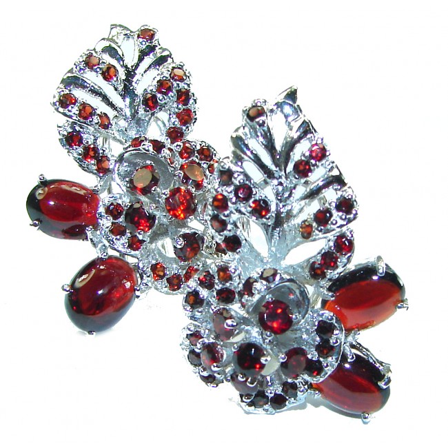 Amazing Flower authentic Garnet .925 Sterling Silver earrings