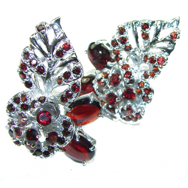 Amazing Flower authentic Garnet .925 Sterling Silver earrings