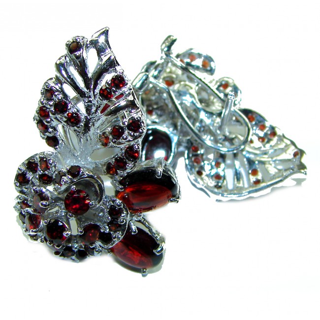 Amazing Flower authentic Garnet .925 Sterling Silver earrings