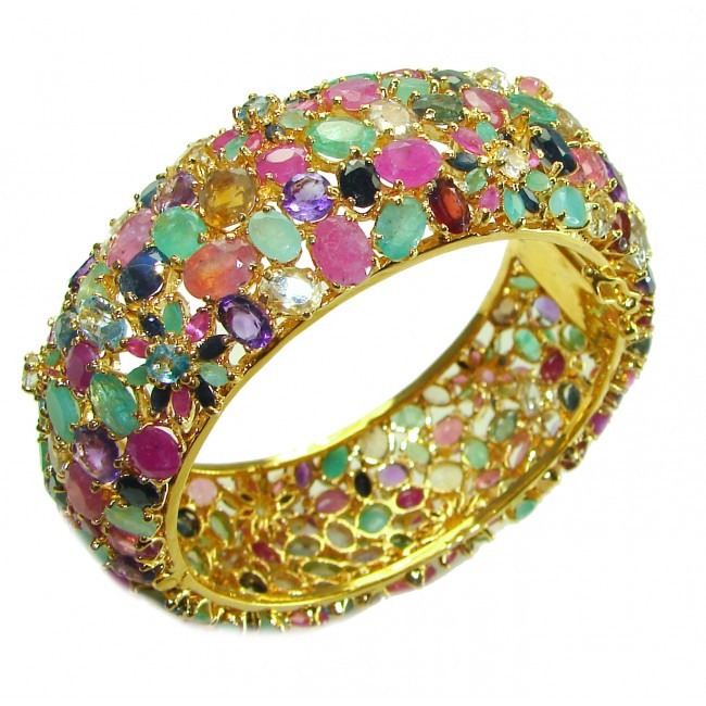 Miabella Ruby Emerald Sapphire 14K Gold over .925 Sterling Silver handmade bangle Bracelet