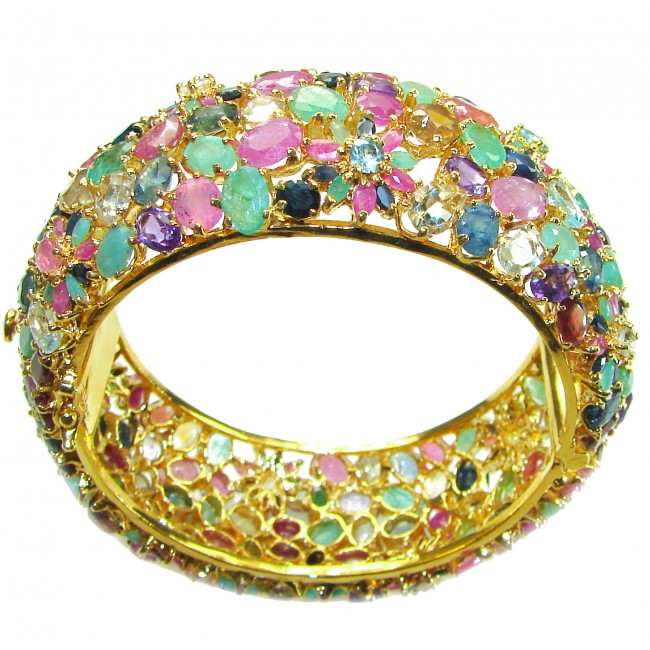 Miabella Ruby Emerald Sapphire 14K Gold over .925 Sterling Silver handmade bangle Bracelet