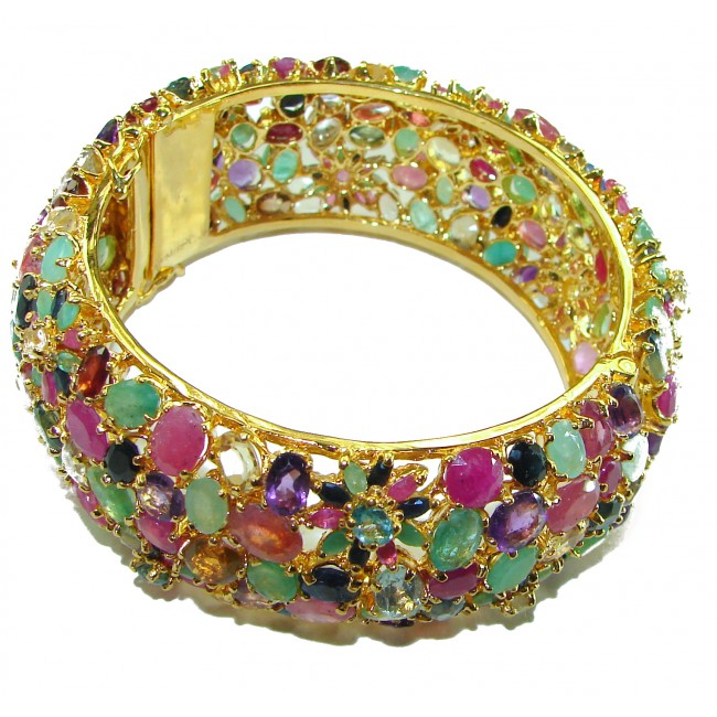 Miabella Ruby Emerald Sapphire 14K Gold over .925 Sterling Silver handmade bangle Bracelet