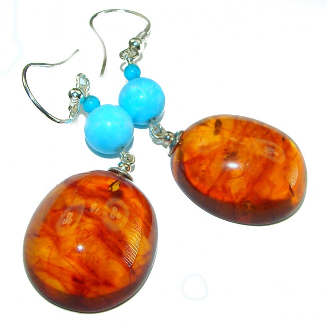 Baltic Polish Amber Turquoise .925 Sterling Silver Earrings