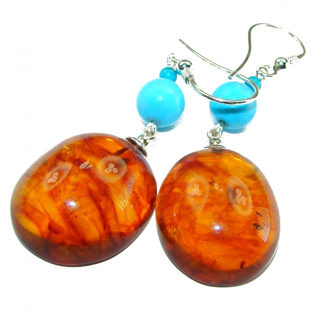 Baltic Polish Amber Turquoise .925 Sterling Silver Earrings