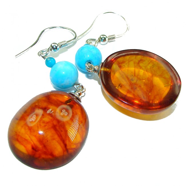 Baltic Polish Amber Turquoise .925 Sterling Silver Earrings