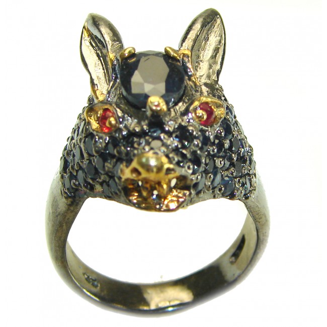 Chunky Rabbit Authentic Sapphire black rhodium over .925 Sterling Silver handmade Ring s. 8 3/4