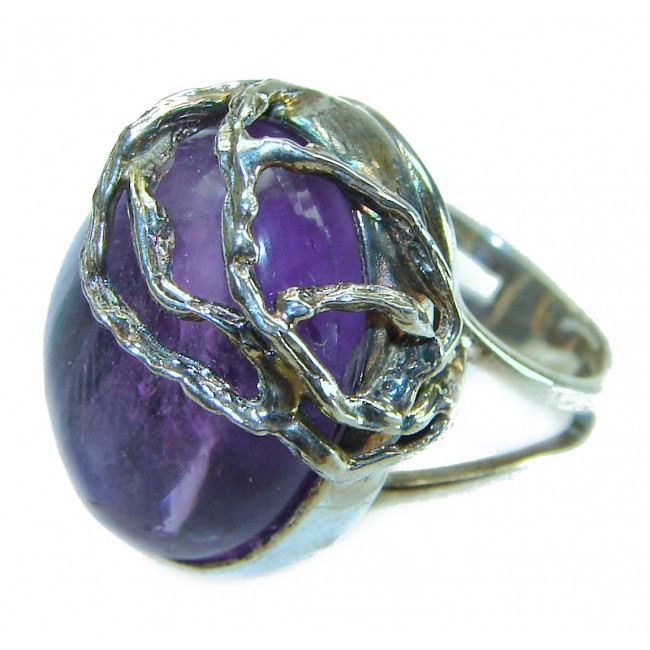 Dramatic design Amethyst .925 Sterling Silver Handcrafted Ring size 7 adjustable