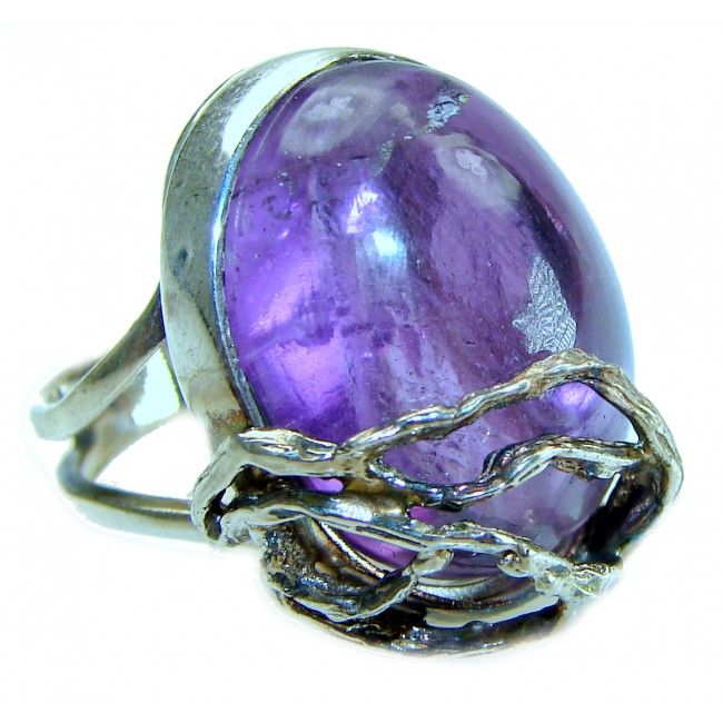 Dramatic design Amethyst .925 Sterling Silver Handcrafted Ring size 7 adjustable