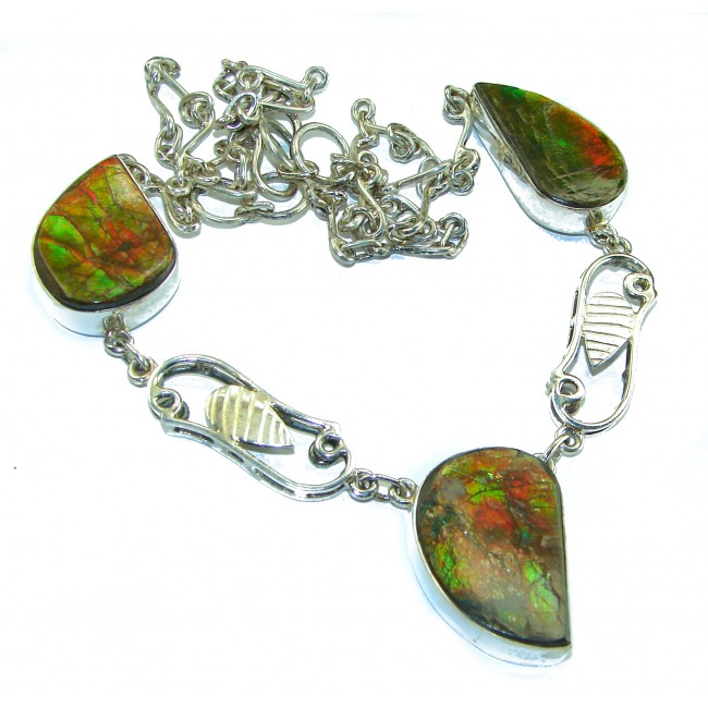 Best quality Natural Canadian Ammolite .925 Sterling Silver handmade necklace