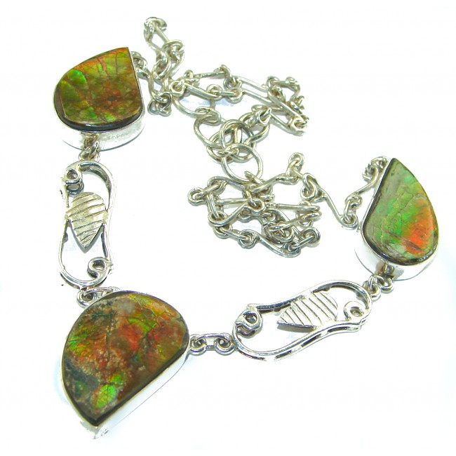 Best quality Natural Canadian Ammolite .925 Sterling Silver handmade necklace