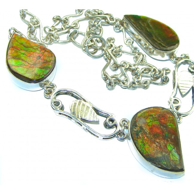 Best quality Natural Canadian Ammolite .925 Sterling Silver handmade necklace