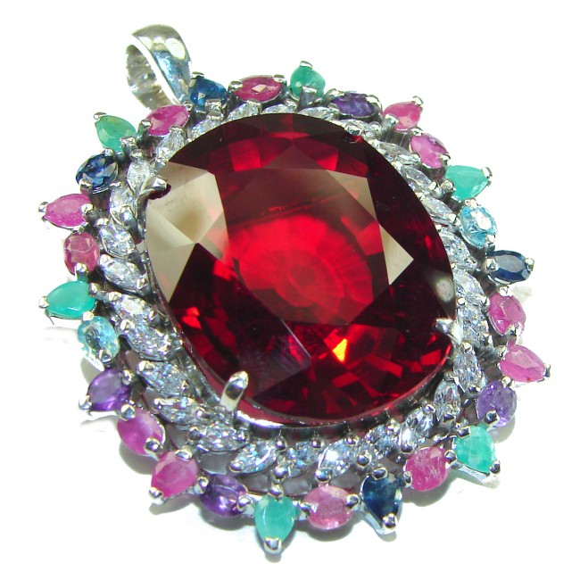 Cherry Red Summer Glory 45 carat Red Topaz .925 Sterling Silver handmade Pendant - Brooch