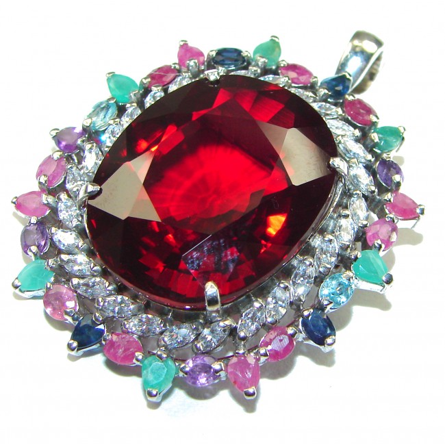 Cherry Red Summer Glory 45 carat Red Topaz .925 Sterling Silver handmade Pendant - Brooch