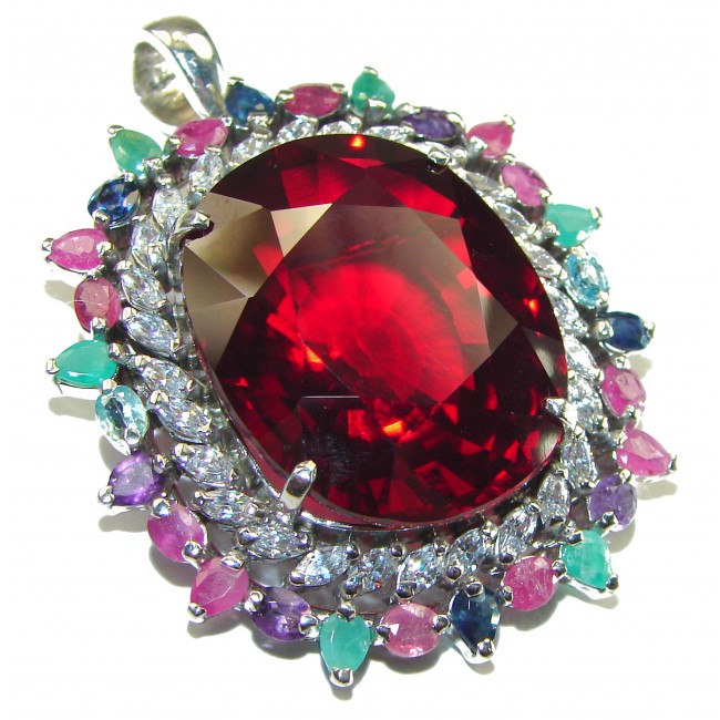 Cherry Red Summer Glory 45 carat Red Topaz .925 Sterling Silver handmade Pendant - Brooch