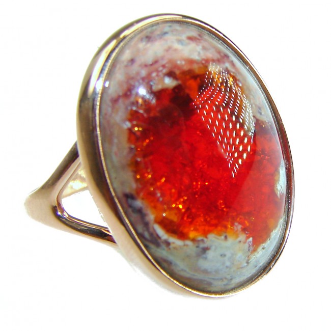 Bonfire Night best quality Mexican Opal 14K Rose Gold over .925 Sterling Silver handmade ring 9