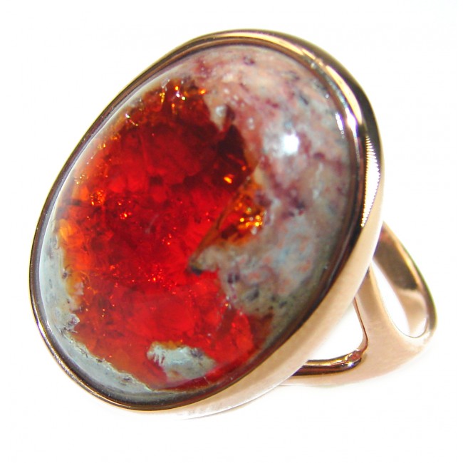 Bonfire Night best quality Mexican Opal 14K Rose Gold over .925 Sterling Silver handmade ring 9