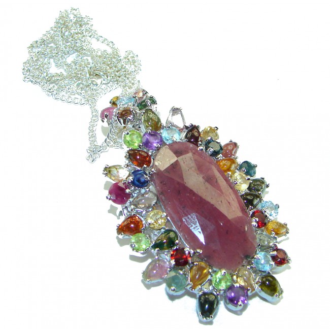 Vintage Beauty Authentic Ruby Smoky Topaz .925 Sterling Silver handcrafted 24 inches Statement necklace