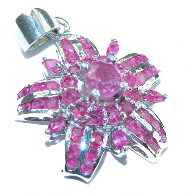 Luxurious Red Flower Ruby .925 Sterling Silver handmade Pendant