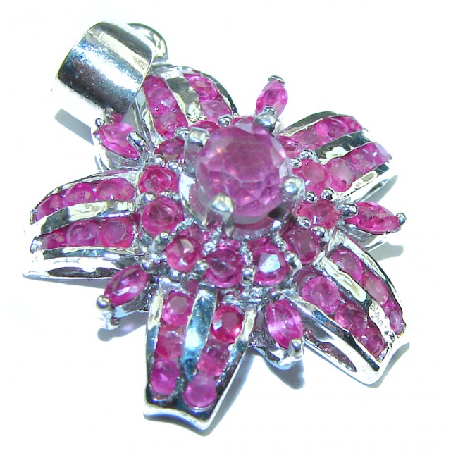 Luxurious Red Flower Ruby .925 Sterling Silver handmade Pendant