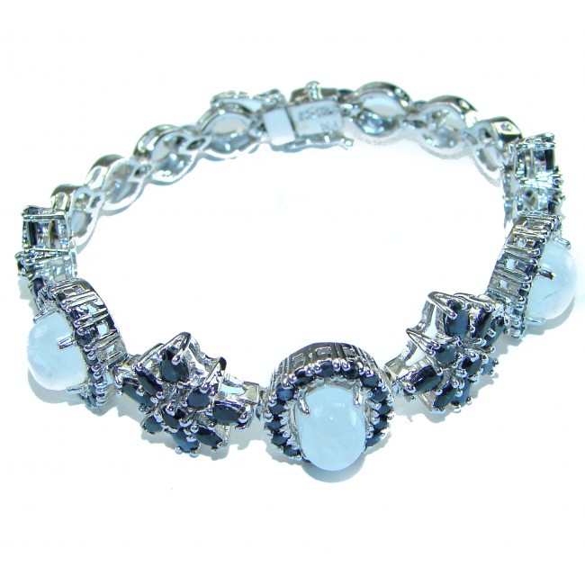 Genuine Rainbow Moonstone Sapphire .925 Sterling Silver handmade Bracelet