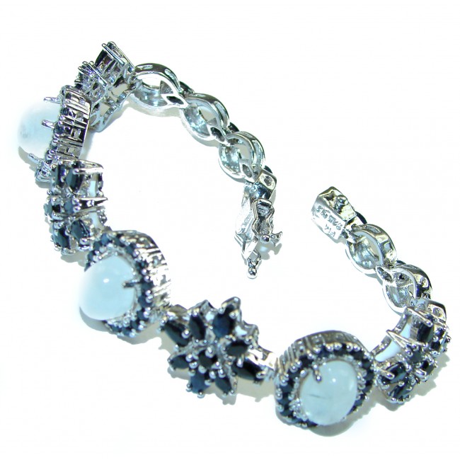 Genuine Rainbow Moonstone Sapphire .925 Sterling Silver handmade Bracelet